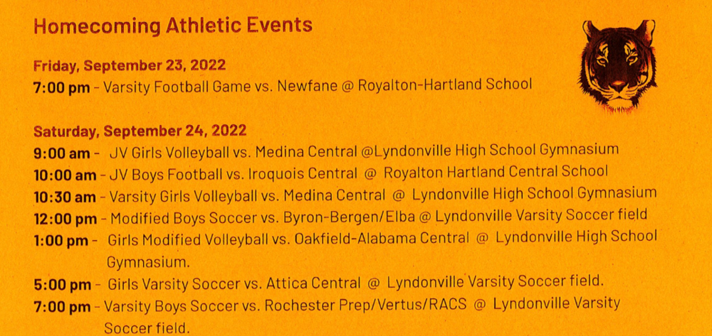 Homecoming Athletic Events- Sept 24