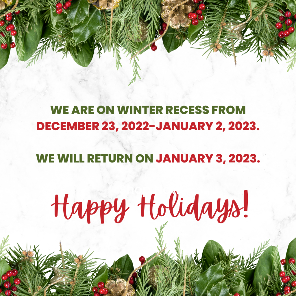 Lyndonville CSD's recess is from Dec. 23, 2022-January 2, 2023, returning on January 3, 2023.
